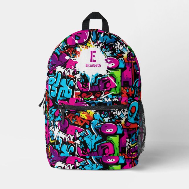 Colourful Graffiti Art Name Printed Backpack (Front)