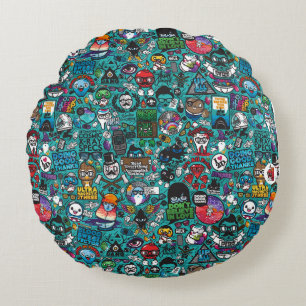 Colourful Graffiti Art, Round Pillow