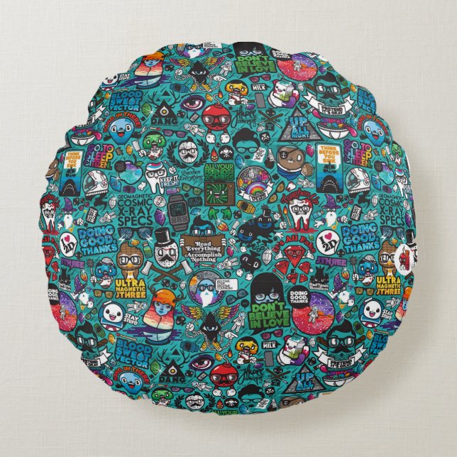 Colourful Graffiti Art, Round Pillow (Front)