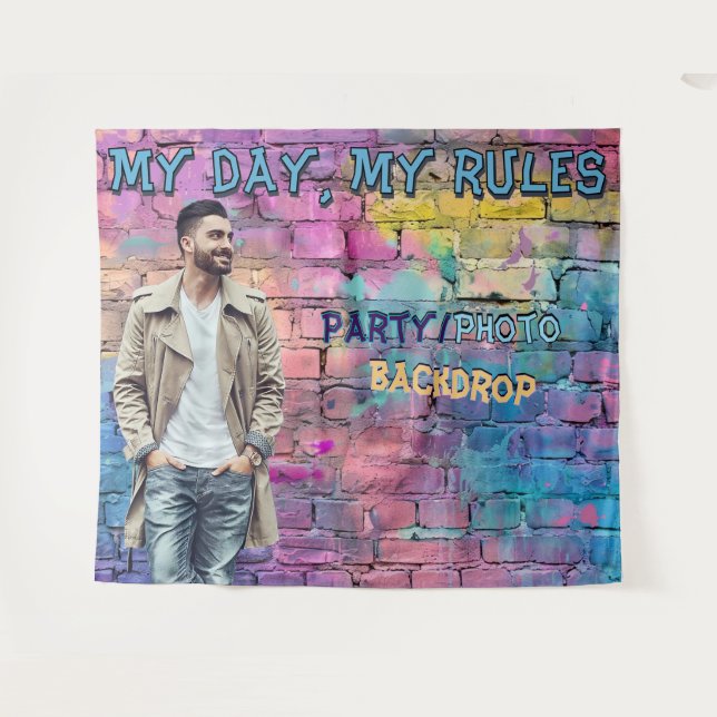 Colourful Graffiti Brick Wall Party Backdrop Tapestry (Front (Horizontal))
