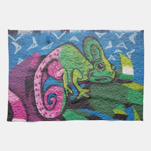 Colourful Graffiti Chameleon Kitchen Towel (Horizontal)
