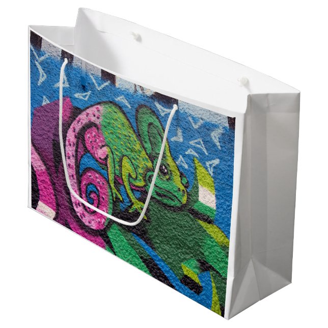 Colourful Graffiti Chameleon Large Gift Bag (Front Angled)