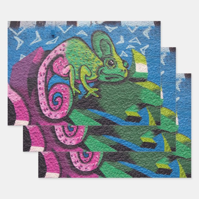 Colourful Graffiti Chameleon Wrapping Paper Sheet (Set)