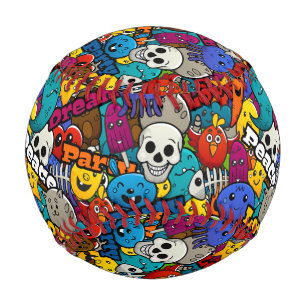 Colourful Graffiti Characters Pattern Baseball