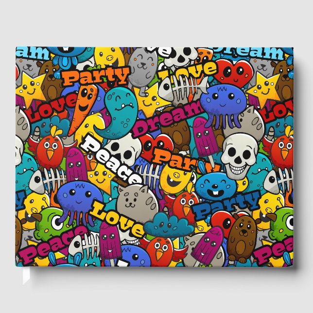 Colourful Graffiti Characters Pattern Guest Book (Front)