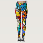 Colourful Graffiti Characters Pattern Leggings<br><div class="desc">The colourful world of city life graffiti comes to your life with this design. This product that consisting of funny and cute characters and the typography mottos such as peace,  love,  party and dream are ideal gift for street art lovers!</div>