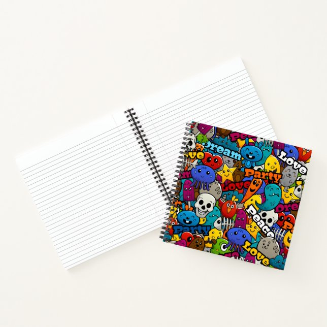 Colourful Graffiti Characters Pattern Notebook (Inside)