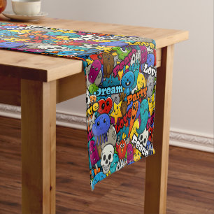 Colourful Graffiti Characters Pattern Short Table Runner