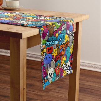 Colourful Graffiti Characters Pattern Short Table Runner