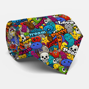 Colourful Graffiti Characters Pattern Tie