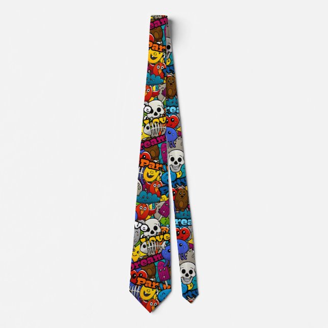 Colourful Graffiti Characters Pattern Tie (Front)
