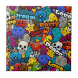 Colourful Graffiti Characters Pattern Tile<br><div class="desc">The colourful world of city life graffiti comes to your life with this design. This product that consisting of funny and cute characters and the typography mottos such as peace,  love,  party and dream are ideal gift for street art lovers!</div>