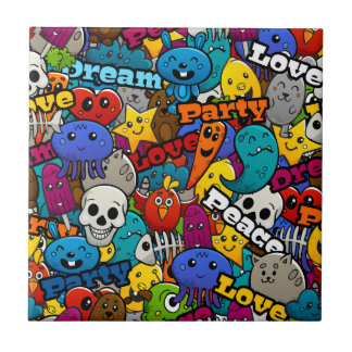 Colourful Graffiti Characters Pattern Tile
