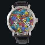 Colourful Graffiti Characters Pattern Watch<br><div class="desc">The colourful world of city life graffiti comes to your life with this design. This product that consisting of funny and cute characters and the typography mottos such as peace, love, party and dream are ideal gift for street art lovers!</div>