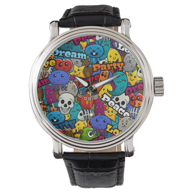 Colourful Graffiti Characters Pattern Watch (Front)