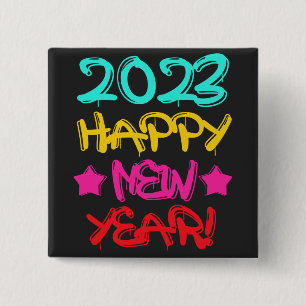 Colourful Graffiti Happy New Year 2023 in Retro 2 Inch Square Button