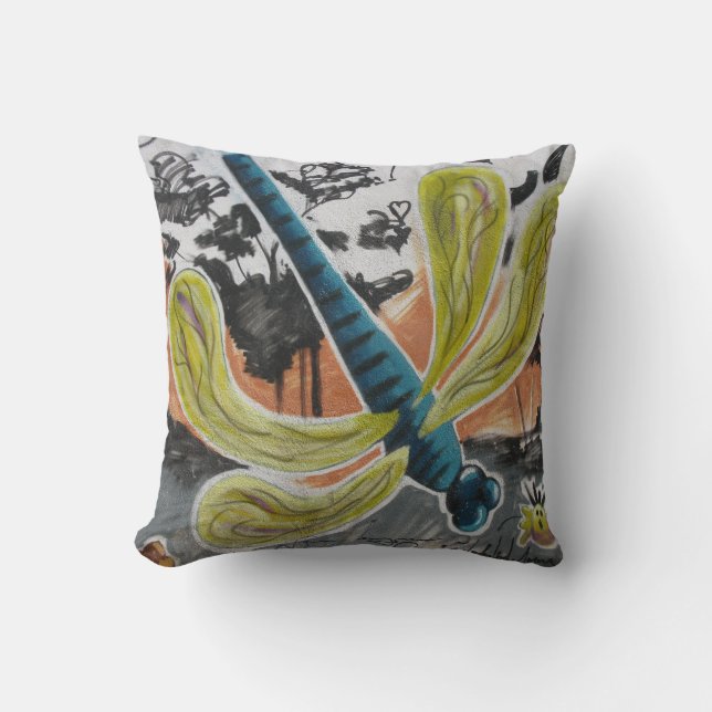 Colourful Graffiti Street Art Butterfly Painting Throw Pillow (Front)