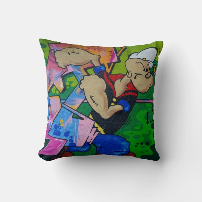 Colourful Graffiti Street Art cartoon popeye Throw Pillow (Front)