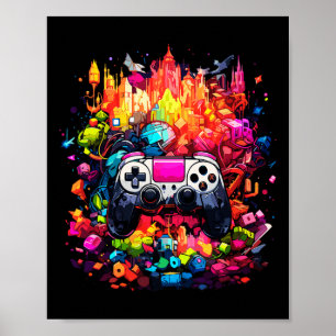 Colourful Graffiti Tie Dye Splash Video Game Contr Poster