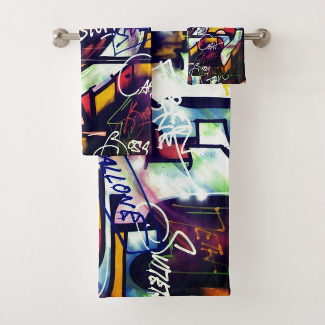 Colourful Graffiti Words Bath Towel Set (Insitu)