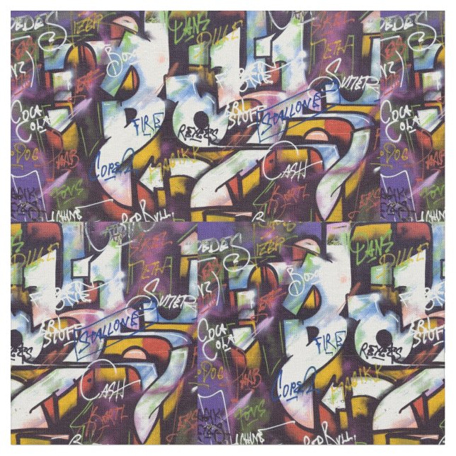 Colourful Graffiti Words Fabric (Close Up)