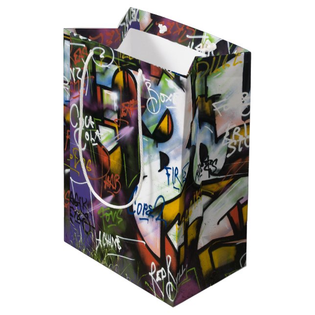 Colourful Graffiti Words Medium Gift Bag (Back Angled)
