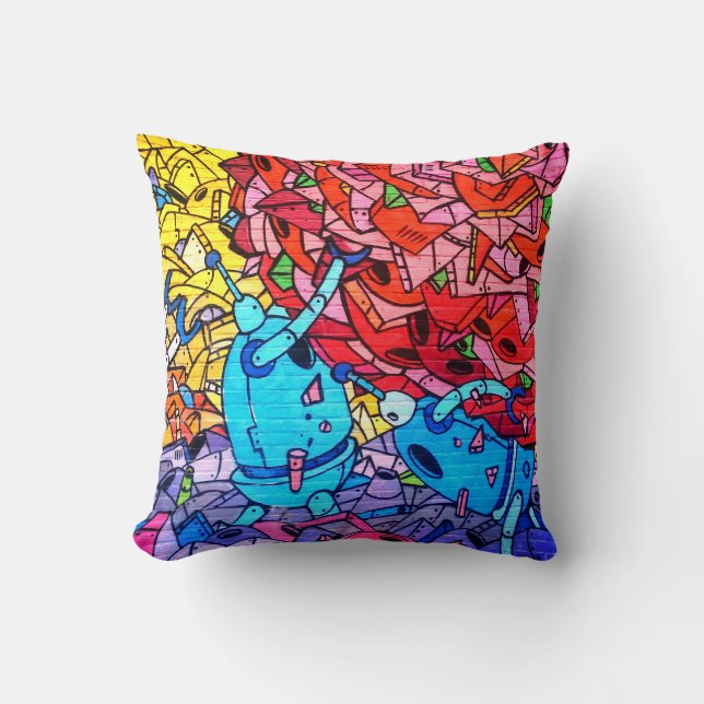 Colourful Grafitti Art Throw Pillow (Front)