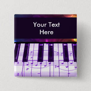 Colourful Grand Piano Keyboard and Music Notes 2 Inch Square Button