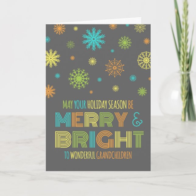 Colourful Grandchildren Merry Christmas Card (Front)