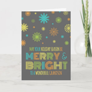 Colourful Grandson Merry & Bright Christmas Card
