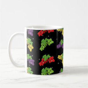 Colourful Grape Pattern on Black Background  Coffee Mug