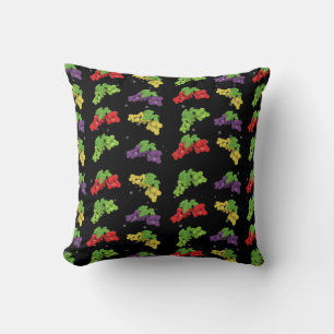 Colourful Grape Pattern on Black Background Throw Pillow