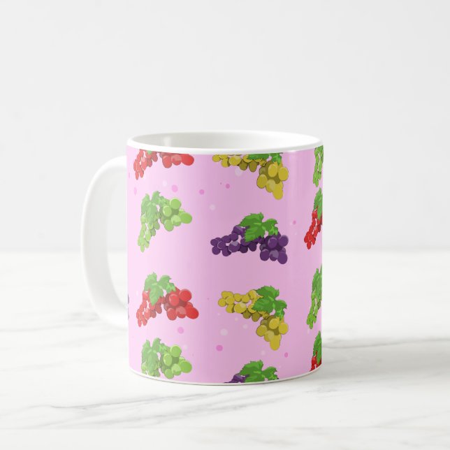 Colourful Grape Pattern on Pink Background  Coffee Mug (Front Left)