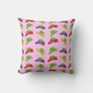 Colourful Grape Pattern on Pink Background Throw Pillow