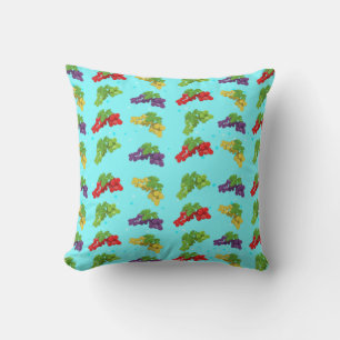 Colourful Grape Pattern on Sky Blue Background Throw Pillow