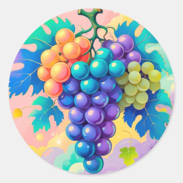 Colourful grapes for Summer Classic Round Sticker (Front)