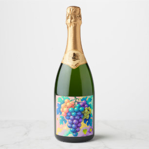 Colourful grapes sparkling wine label