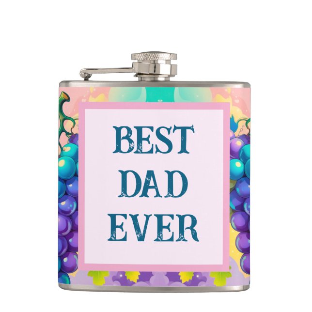 Colourful grapes with Best Dad Ever Hip Flask (Front)