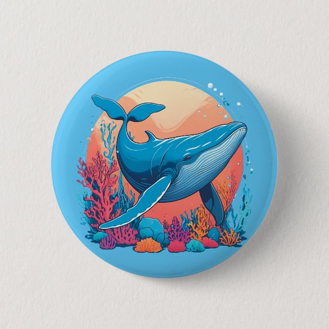 Colourful Graphic Design Of A Whale 2 Inch Round Button (Front)