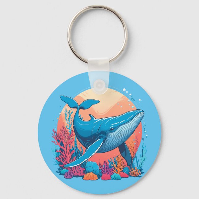 Colourful Graphic Design Of A Whale Keychain (Front)