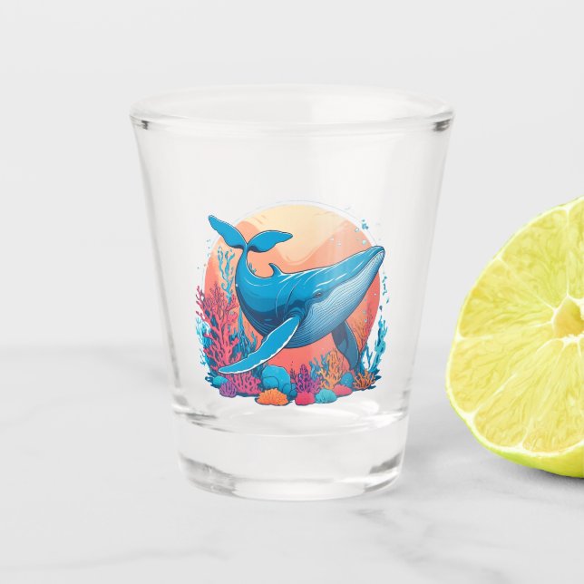 Colourful Graphic Design Of A Whale Shot Glass (Front)