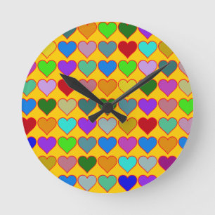 colourful graphic hearts girly pattern round clock