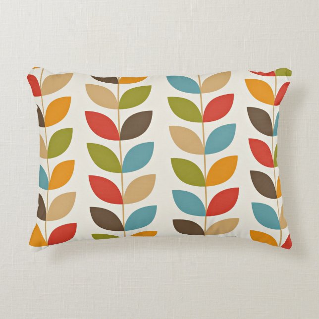 Colourful graphic leaves pattern accent pillow (Front)