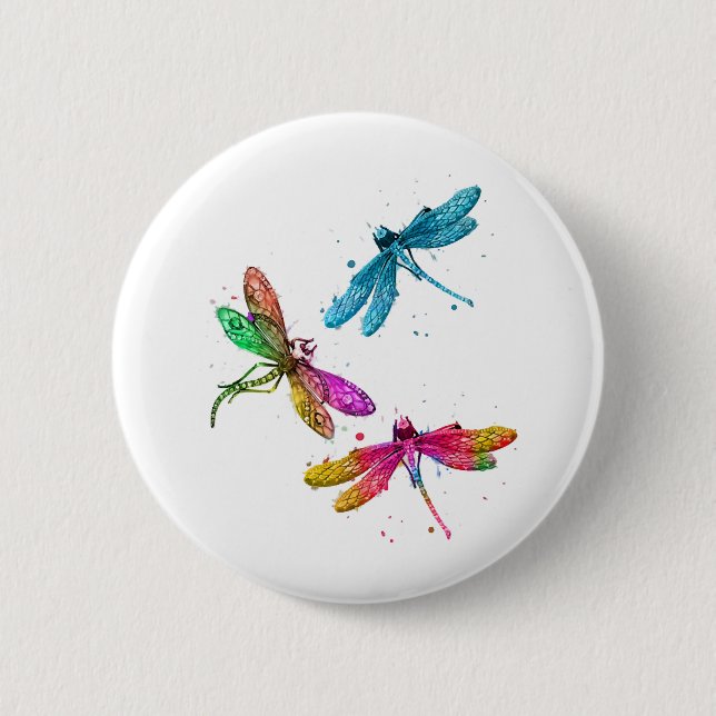 Colourful Graphic Pattern Dragonfly Funny Flying 2 Inch Round Button (Front)