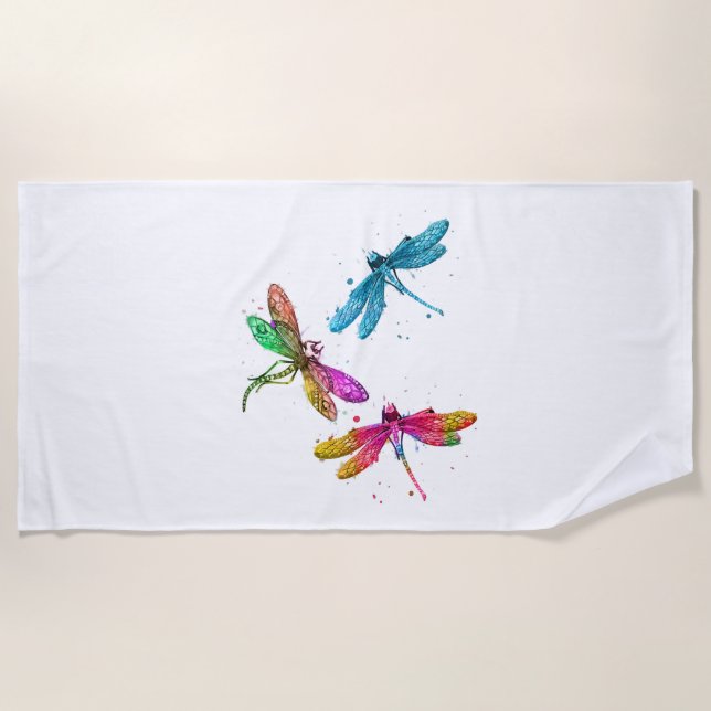 Colourful Graphic Pattern Dragonfly Funny Flying Beach Towel (Front)