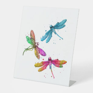 Colourful Graphic Pattern Dragonfly Funny Flying Pedestal Sign