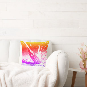 Colourful Graphic Style Brush Artists Paint Splotc Throw Pillow