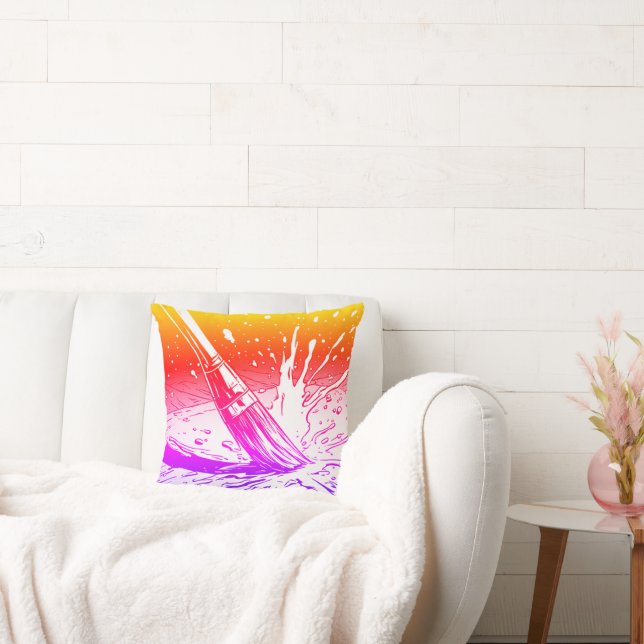 Colourful Graphic Style Brush Artists Paint Splotc Throw Pillow (Couch)