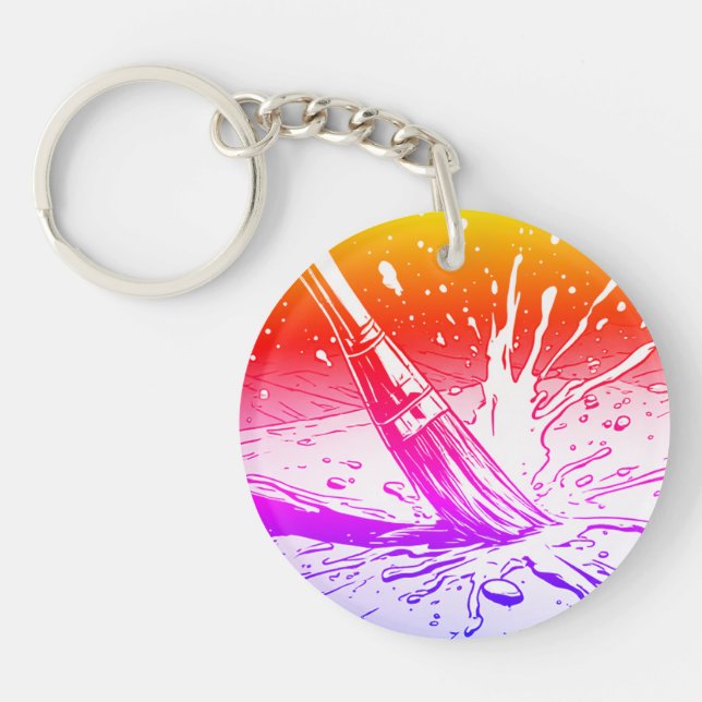 Colourful Graphic Style Brush Paint Splotch Keychain (Front)