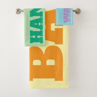 Colourful graphic text wash hand and bath Towel se